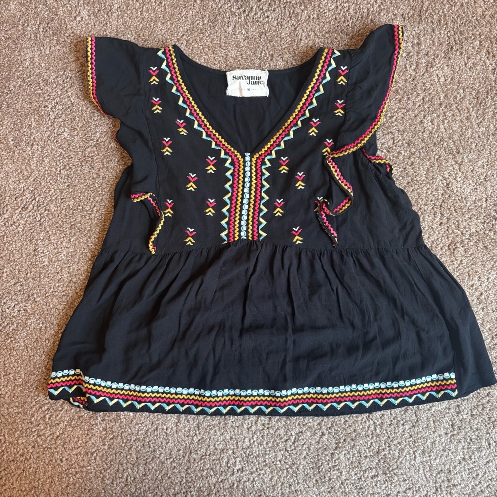 Savanna Jane Black Embroidered Blouse